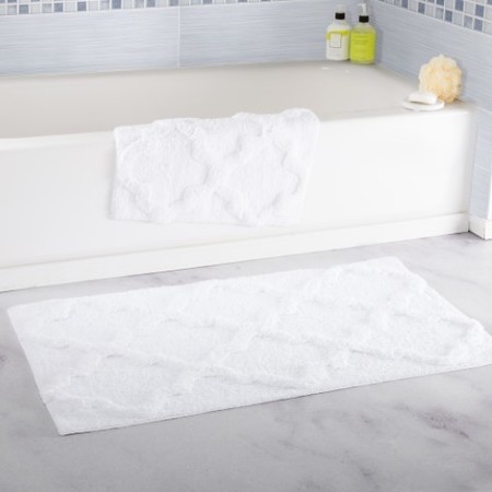 HASTINGS HOME Hastings Home 100 Percent Cotton 2 Piece Trellis Bathroom Mat Set - White 609591BKJ